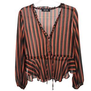 Fab'rik Retro Striped Sheer Chiffon Peplum Blouse Womens Large
